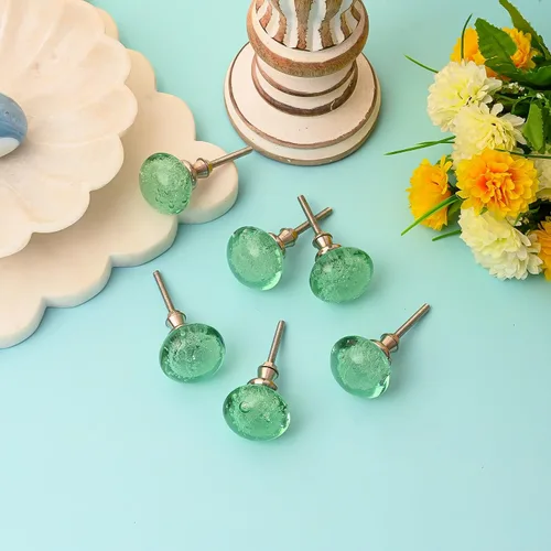 Vista 5 de Perilla Home Juego de 4 pomos de burbujas – Perillas decorativas de cristal verde claro – Pomo de cristal para decoración del hogar