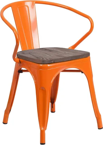 Vista 24 de Flash Furniture Silla de metal negro con asiento y brazos de madera