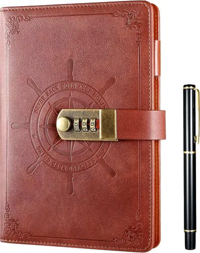 Vista 10 de Kesote Diario Negro con Cerradura, Cuadernos de Diario con Cerradura de Cuero Sintético Rellenable, Planificador Organizador con Bolígrafo, A5