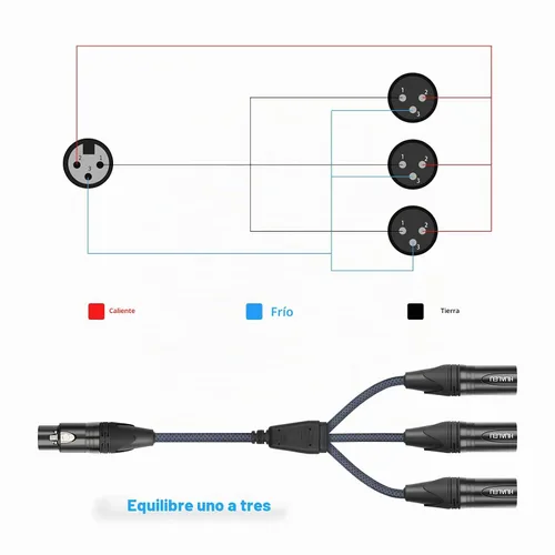 Vista 4 de Cable divisor en Y de 3 pines XLR hembra a 3 machos, cable divisor XLR de 3 vías, equilibrio de 1 hembra a 3 macho, cable de audio para micrófono