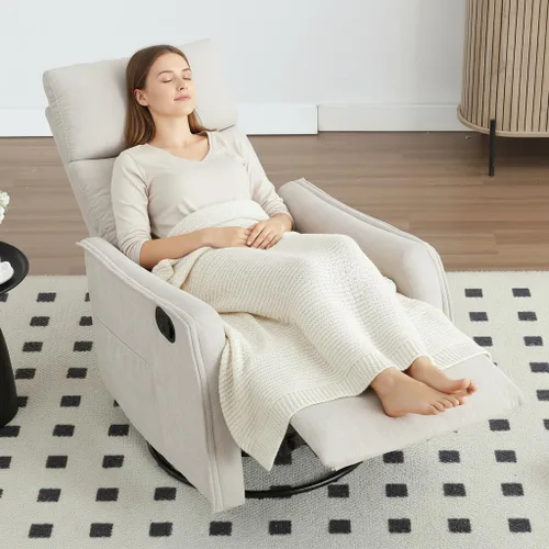 Vista 2 de PELUMY Silla Reclinable Mecedora Giratoria 360 para Adultos, Silla Mecedora de Guardería con Calor y Masaje, Silla Reclinable Deslizante para Beige