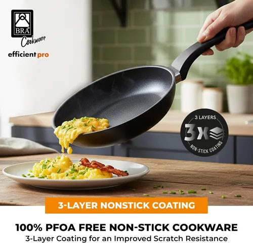 Vista 7 de BRA COOKWARE Efficient Pro - Juego de 2 sartenes antiadherentes Sartén de aluminio fundido de 8+10.2 pulgadas Sartenes de revestimiento