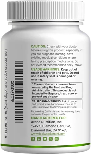 Vista 7 de DEAL SUPPLEMENT Píldoras de ajo envejecido sin olor, 6,000mg por porción, 500 cápsulas de gel suave – Extracto de aceite de ajo 24:1 – Fuente