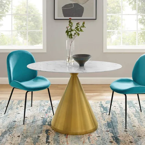 Vista 22 de Modway Tupelo - Mesa de comedor cuadrada de 28 pulgadas, color dorado y blanco