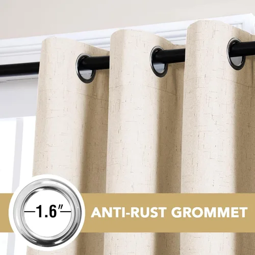 Vista 14 de H.VERSAILTEX Cortina 100% opaca para dormitorio, 63 pulgadas de largo, con ojales, cara de lino, bloqueo de luz completa, cortina para sala de Arena