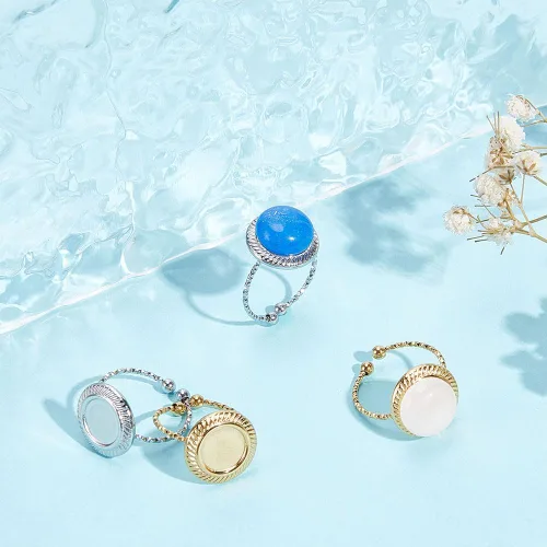 Vista 2 de UNICRAFTALE 10 piezas de 2 colores 304 de acero inoxidable abierto anillo componente DIY cúpula en blanco anillo de fabricación de anillos de copa