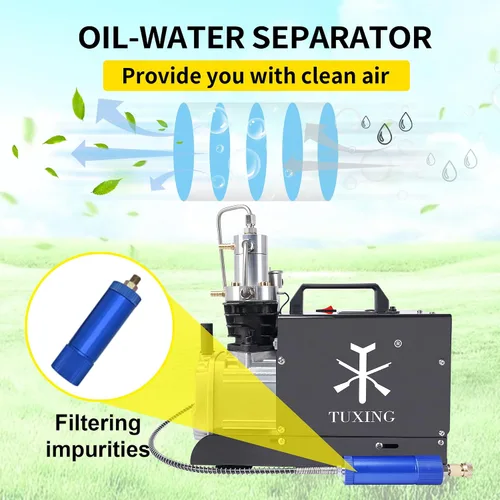 Vista 4 de TUXING Bomba de compresor de aire de alta presión de 4500 psi, control ajustable con parada automática de 110 V 30 Mpa, bomba de aire eléctrica