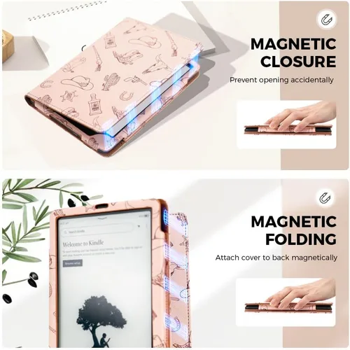 Vista 3 de Funda de vaquero para Kindle Paperwhite de 7"/6.8" de 12ª/11ª generación, funda para libro con correa de mano para Kindle Colorsoft Signature
