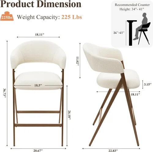 Vista 2 de COLAMY Juego de 2 taburetes de bar de 26 pulgadas de altura de mostrador con respaldo, sillas de bar tapizadas modernas con patas de metal para Beige
