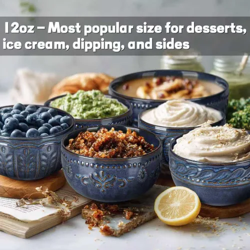 Vista 3 de Artena Juego de 4 cuencos pequeños de cerámica de 12 onzas para postre, cuencos para cocina, helado, guarniciones, arroz, cereales, frutas, 4.5