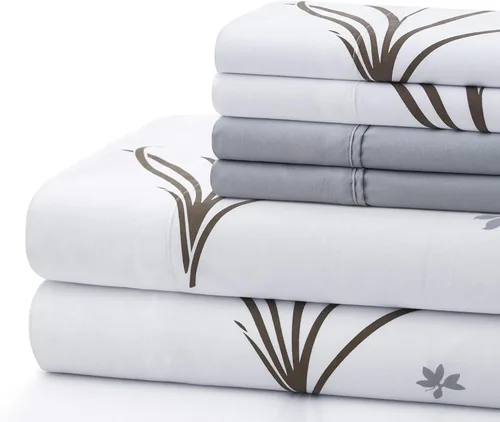 Vista 3 de Marina Decoration Juego de sábanas de 4 piezas ultra suave y sedosa con bolsillo profundo con estampado rico de rayón derivado de bambú para todas