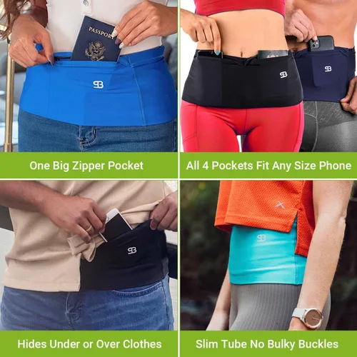 Vista 5 de StashBandz Unisex Travel Money Belt, Running Belt, Fanny and Waist Pack, 4 Large Security Pockets -1 Zipper Pocket, Fits All Size Phones Passport