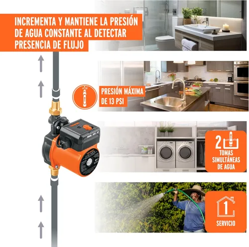 Vista 5 de Truper Bomba Presurizadora de 1/6 HP, Negra, Industrial, Plástica, Caudal de 25 L/min, Altura Máxima de 9 m