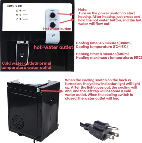Vista 5 de Dispensador de agua de encimera de carga superior para botella de 1 a 5 galones, máquina de beber eléctrica con dispensador de agua caliente y fría