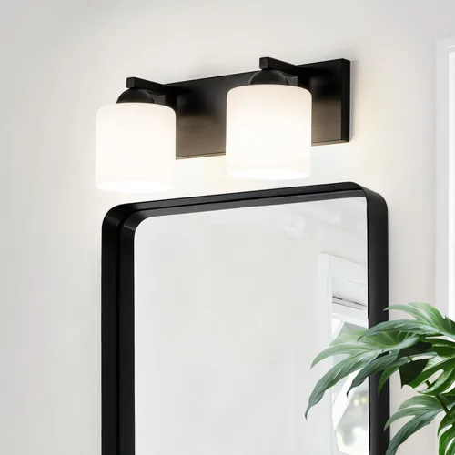 Vista 15 de mirrea Lámpara de tocador negra de 1 luz para espejo, aplique de pared de baño con pantallas de vidrio blanco esmerilado