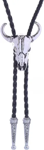 Vista 461 de Jeilwiy Corbata de bolo para hombre, corbata de vaquero occidental, collar de corbata de bolo dorado, corbata de cuero, corbata de Halloween