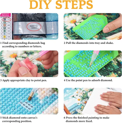 Vista 4 de Paquete de 6 kits de arte de diamantes para adultos con flores, kit de pintura de diamante 5D para principiantes, floral, redondo completo, puntos