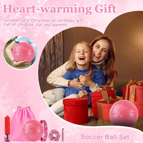 Vista 7 de DLUGOPIS Size 4 Pink Glitter Soccer Ball with Air Pump Sets Toddler Soccer Ball Multiple Size for Kids Aged 4-8 8-12 Boys Girls Youth Gifts Outdoor