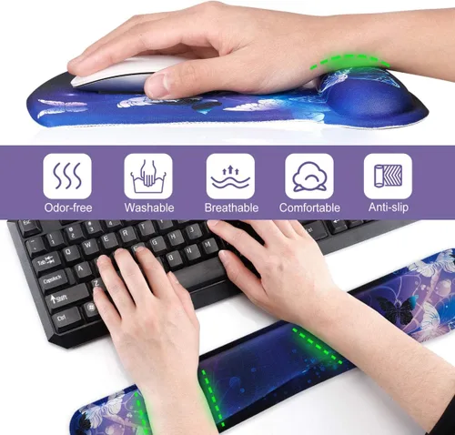 Vista 4 de ToLuLu - Juego de tapetes ergonómicos para teclado y mouse, con soporte para muñeca para laptop, tapete de gel para teclado y mouse con espuma