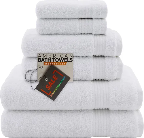 Vista 7 de American Bath Towels Juego de 6 toallas turcas de 100% algodón, ultra suaves, absorbentes, 2 toallas de baño, 2 toallas de mano, 2 toallas pequeñas