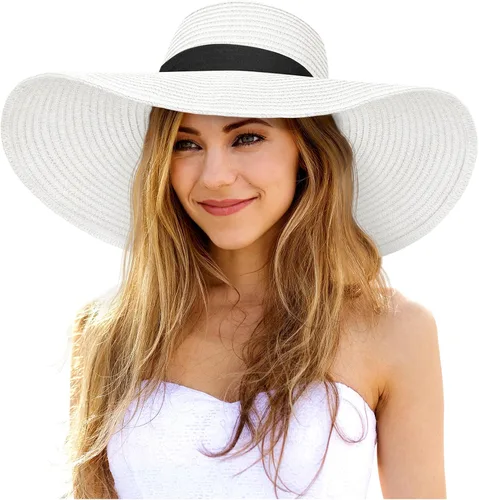 Vista 12 de Sombreros de sol flexibles para mujer, sombrero de playa de paja de ala Caqui