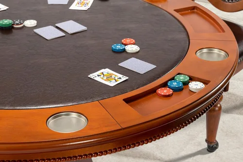 Vista 8 de Sunset Trading Juego de mesa de comedor Bellagio de 5 piezas, tapa de póquer reversible con portavasos
