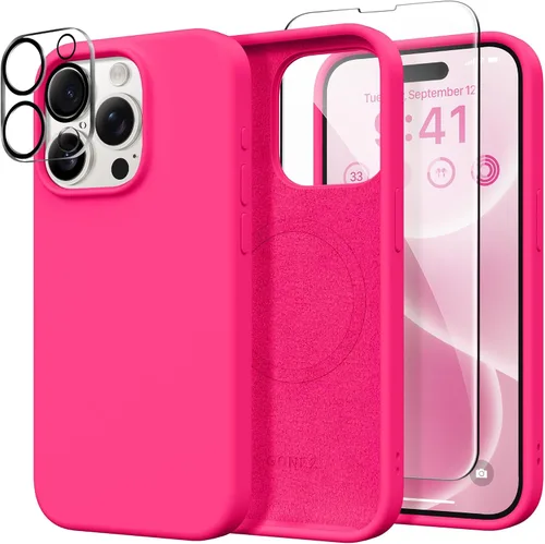 Vista 92 de GONEZ Funda magnética para iPhone 14, compatible con Magsafe, con protector de pantalla + protector de cámara, forro de microfibra antiarañazos