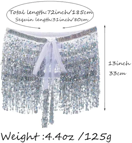 Vista 3 de Zoestar Bufanda de cadera bohemia de lentejuelas y borla para danza del vientre, para mujeres y niñas
