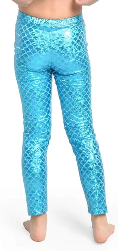 Vista 5 de YgneeDom Leggings de sirena para niños y niñas, pantalones metálicos brillantes para fiesta de baile de Halloween