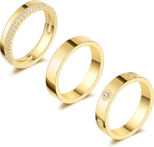 Vista 9 de GIEOGOCN Anillos de oro para mujer que no se deslustra, delicados anillos apilables chapados en oro de 14 quilates para mujeres, adolescentes