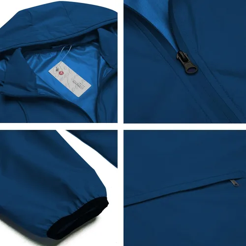 Vista 5 de COOFANDY Chaqueta impermeable unisex plegable, ligera, impermeable, con capucha, para correr, senderismo, ciclismo