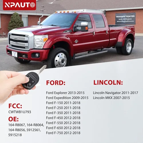 Vista 3 de NPAUTO Lincoln - Llavero de repuesto para Ford F150 F250 F350 F450 F550 F650 Explorer Expedition 2011 2012 2013 2014 2015 2016 2017 2018, Lincoln