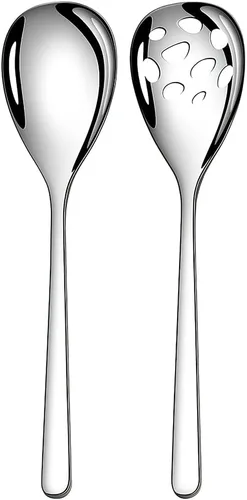 Vista 9 de Juego de 2 cucharas de servir, cucharas sólidas y ranuradas de acero inoxidable de 9.4 pulgadas, utensilios de cocina extra grandes y resistentes