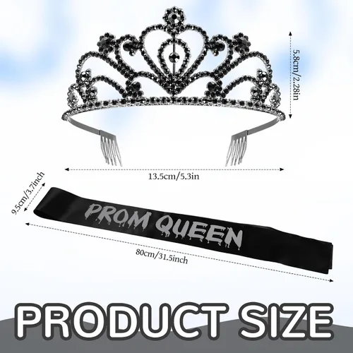 Vista 2 de Lyrow 2 Pcs Prom Crowns and Sashes Corpse Cosplay Set Spooky Queen Zombie Set Headwear for Party