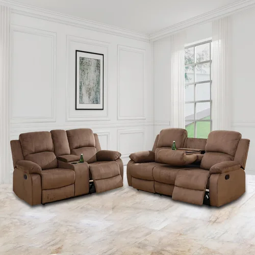 Vista 17 de Juego de muebles de sala de estar, juego de sofá reclinable de cuero, sofá reclinable y sofá biplaza, juego de sofá de cuero beige, juego de muebles