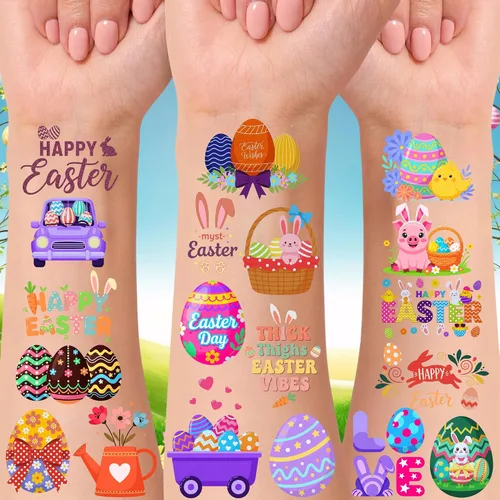 Vista 8 de 160 calcomanías de tatuajes temporales para el día de Pascua, regalos de fiesta de primavera, suministros de fiesta, decoración de vacaciones