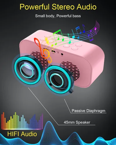 Vista 5 de AFK Reloj despertador con altavoz Bluetooth para dormitorio, pequeño reloj digital con doble alarma, repetición, pantalla LED de espejo para niñas