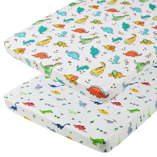 Vista 12 de Onacosht Pack n Play Sheets - Juego de 3 sábanas unisex para bebé, tejido elástico, portátil, de punto de jersey, funda de colchón para cuna