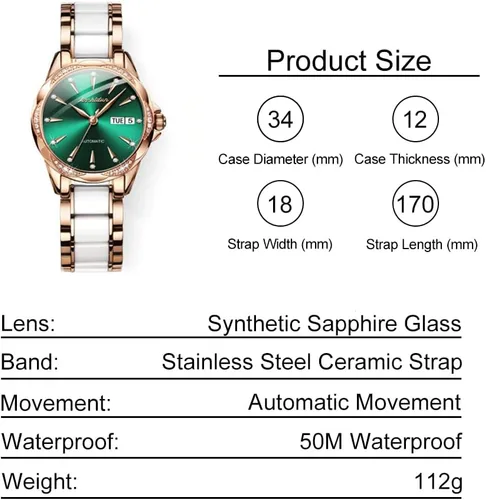 Vista 9 de OLEVS Reloj automático de cara grande para mujer, reloj de vestir automático acentuado con diamantes para mujer, cristal de zafiro resistente al
