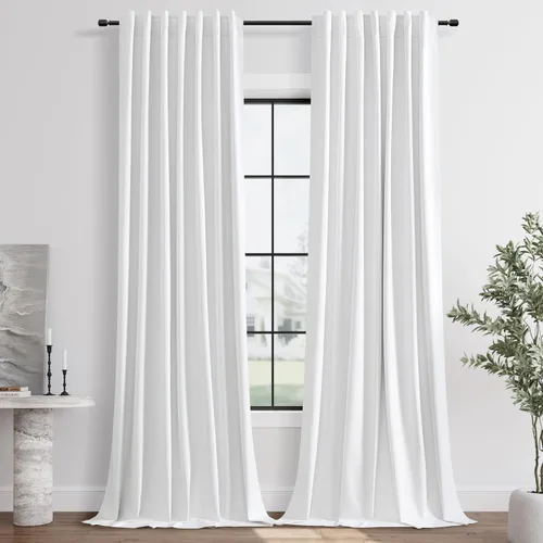 Vista 7 de Cortinas de lino opacas azules Hokibero de 108 pulgadas de largo, 2 paneles para dormitorio, sala de estar, cuarto de bebé, puerta corrediza