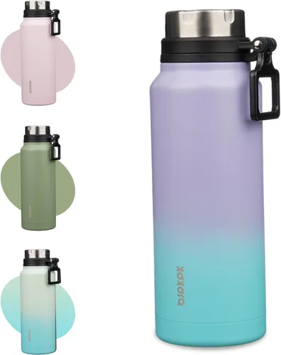 Vista 37 de BJPKPK Botella de agua aislada de 24 onzas con asa, sin BPA, botella térmica de viaje de acero inoxidable reutilizable, botella de agua grande, Negro