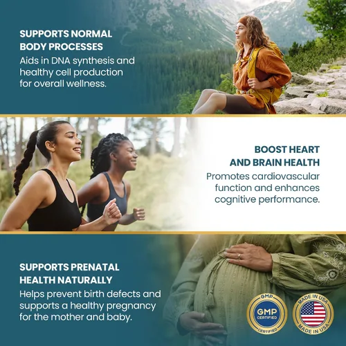 Vista 3 de Vykee Nutrition Cápsulas de ácido fólico - Apoya los procesos corporales, la salud prenatal y la energía - Suplemento de vitamina B9 para mujeres