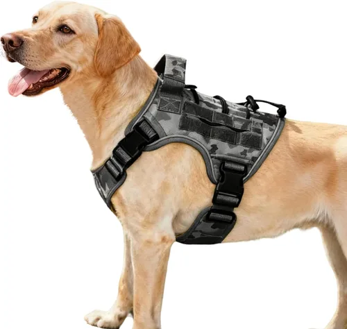 Vista 77 de Arnés táctico para perros grandes, chaleco reflectante ajustable sin tirones con sistema Molle, control de grado militar K9 para entrenamiento