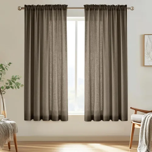 Vista 50 de Melodieux Cortinas de Niveles Semitraslúcidas Negras de 24 Pulgadas de Largo para Cocina, Cafetería, Dormitorio, Ventanas Pequeñas, Aspecto de Lino