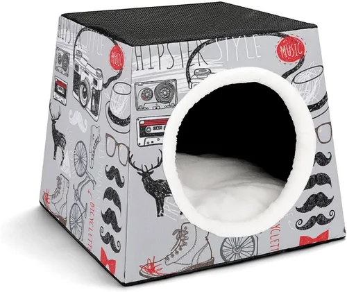 Vista 8 de Cama para gatos y gatos, sofá impreso con almohada pequeña para gatitos, perros pequeños, mono de fútbol