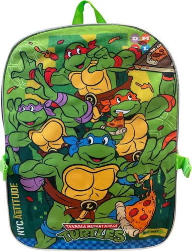 Vista 4 de Ruz Group - Mochila con licencia para niños de 16 pulgadas con lonchera extraíble, Verde, multi color, Tortugas Ninja