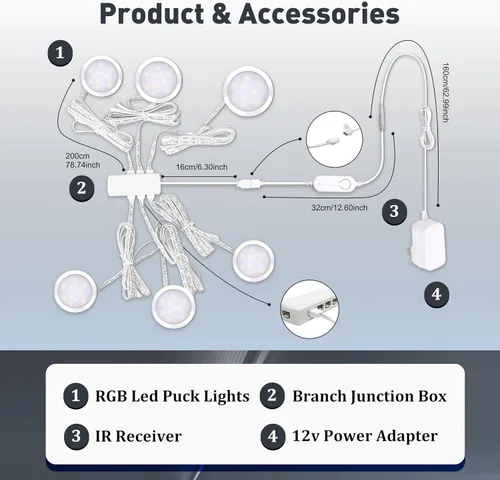 Vista 4 de Cefrank Smart Puck Lights - Paquete de 6 luces WiFi debajo del gabinete regulables 2700K-6000K LED Closet Shelf Display Gun Safe Jewelry Case
