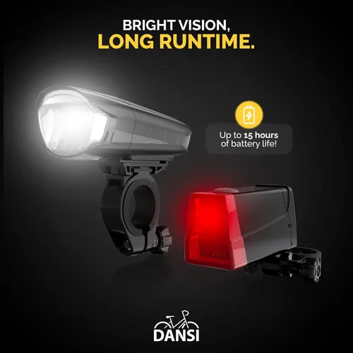 Vista 3 de DANSI Luces de bicicleta para montar por la noche, súper brillante con funciones intermitentes. Fácil de instalar conjunto de luces para bicicleta