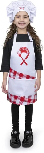 Vista 2 de Dress Up America Juego de delantal para niños, sombrero de chef y delantal para cocinar y hornear, disfraz de chef