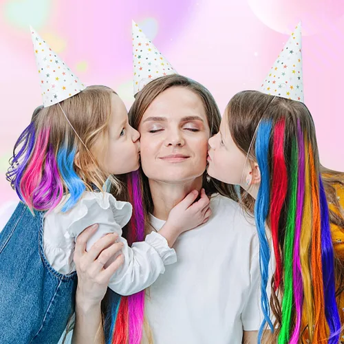 Vista 5 de Kyerivs 48 extensiones de cabello con clip de colores, regalo para niñas, extensiones de cabello arcoíris de 20 pulgadas para niñas, accesorios